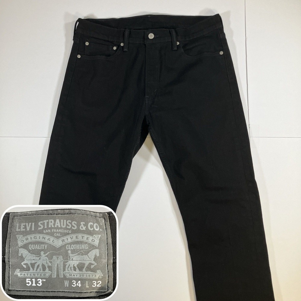 Levi's 513 Jeans Mens 34x32 Black Slim Straight Denim Pants Dark Wash